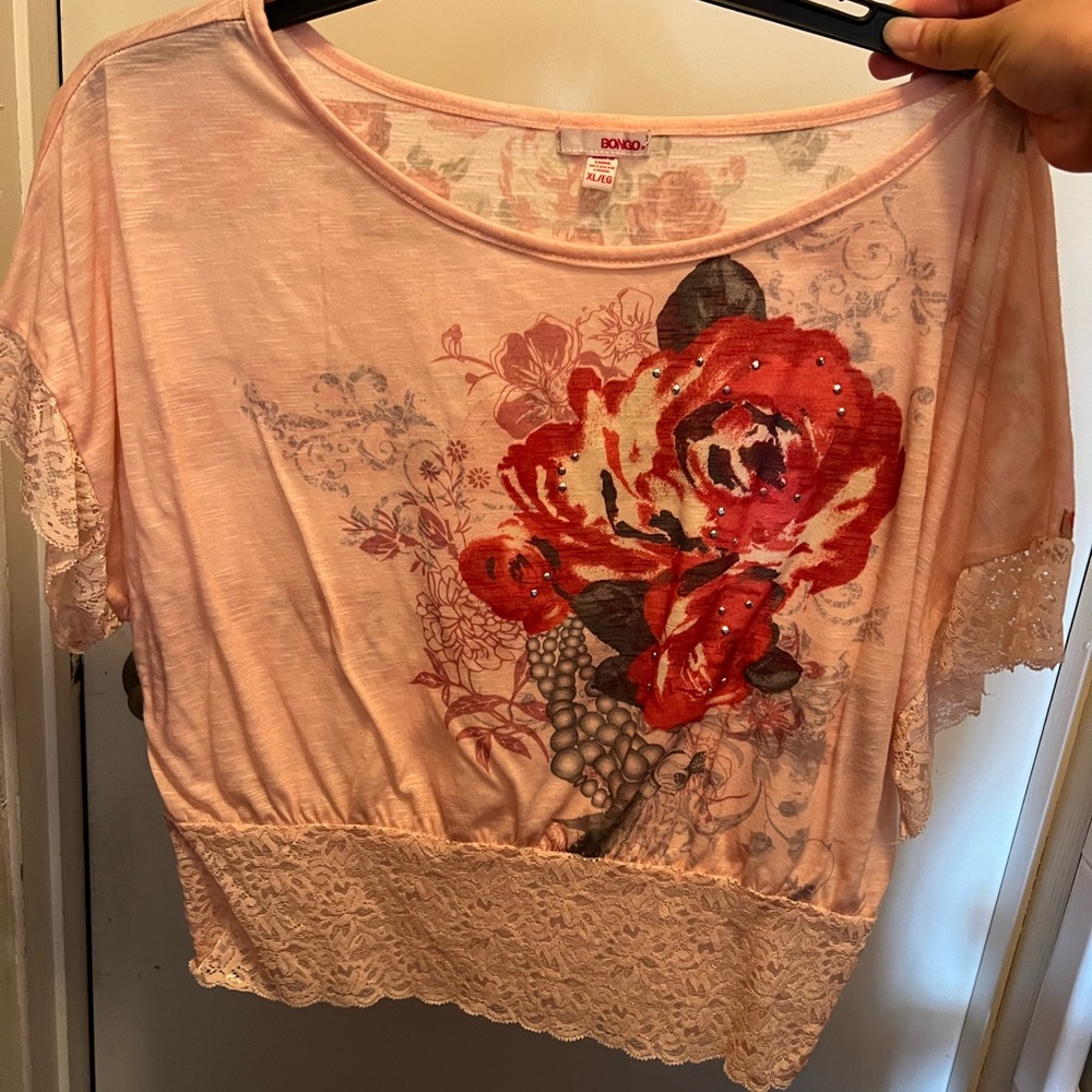 BONGO Floral Blouse with Rhinestone Detail!